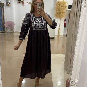 Vestido Ciruela Bordado