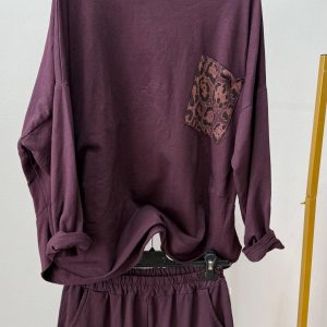 Sudadera Bolsillo Print 2 Colores ( Berenjena Y Marrón)