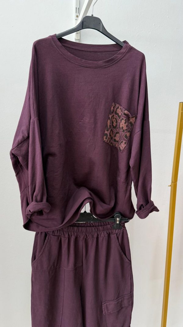 Sudadera Bolsillo Print 2 Colores ( Berenjena Y Marrón)