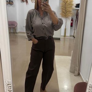 Blusa Vichy Botones Marrón