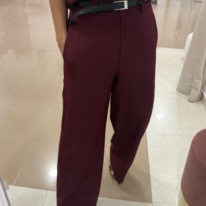 Pantalón De Vestir Burdeos con Cinturon