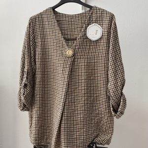 Blusa Vichy Broche Marrón