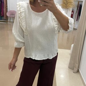 Blusa Combinada Nido De Abeja Blanca
