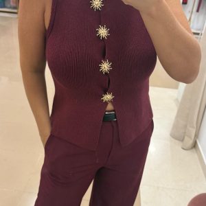 Chaleco De Punto Broches 3 Colores ( Burdeos, Negro Y Marrón)