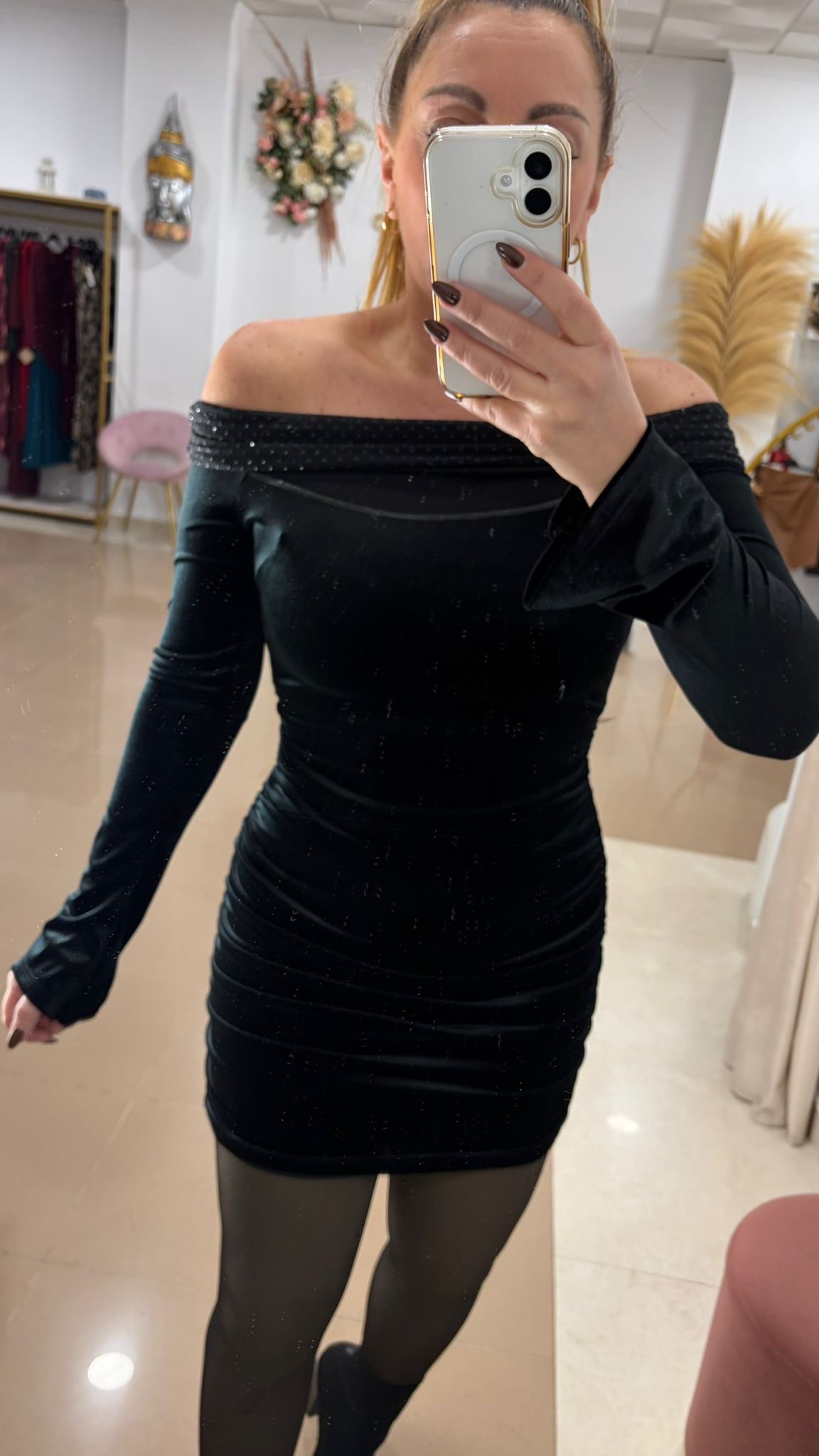 Vestido Terciopelo Bardot