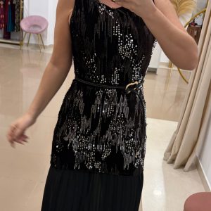 Vestido Lorena Marrón Combinado Con Negro