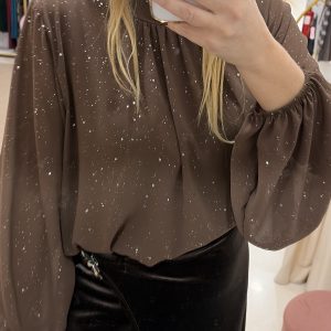 Blusa marrón gasa brillito