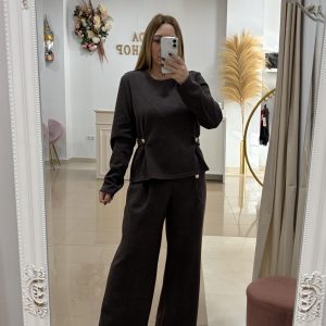 Conjunto de punto Marrón con botones