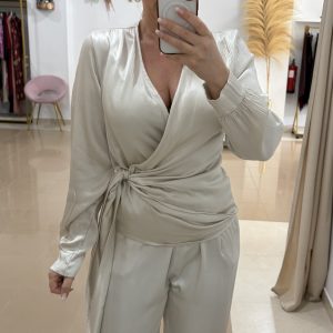 Top blusa satinada Marfil
